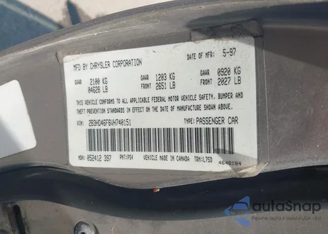 1997 Dodge Intrepid из США, поврежденный, VIN 2B3HD46F6VH740151